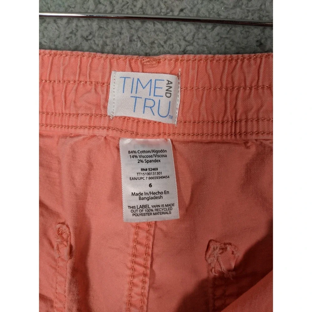 Time And Tru Utility Shorts Womens 6 Coral Pink Stretch Summer Gorpcore Festival